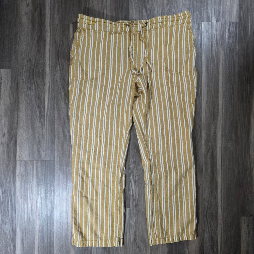 Petal & Pup Mustard Yellow White Striped Linen Blend Drawstring Pants XL